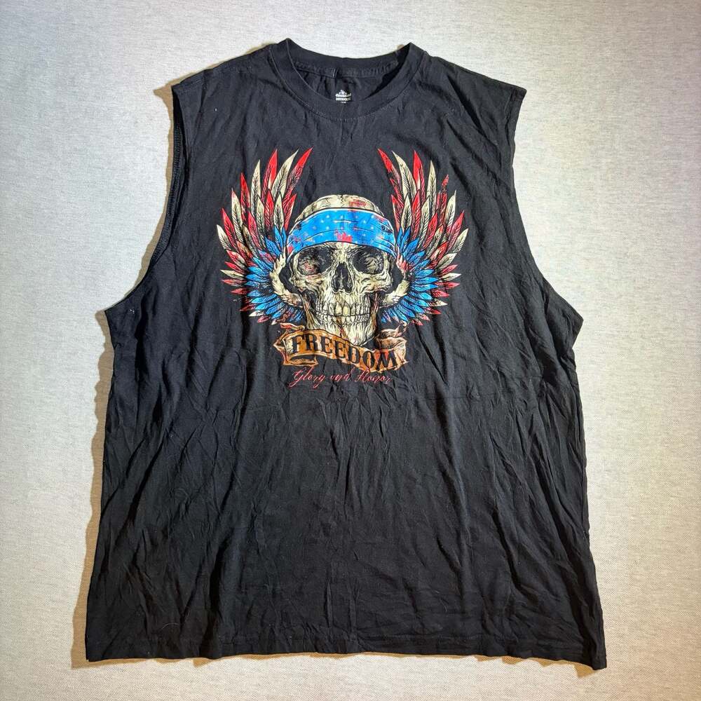 Way to Celebrate Patriotic Men's Freedom Glory and Honor Skull Muscle Tank Top